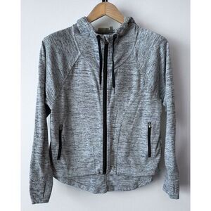 Athleta Hoodie Women's Small Gray Heathered Full Zip Pockets Drawstring‎